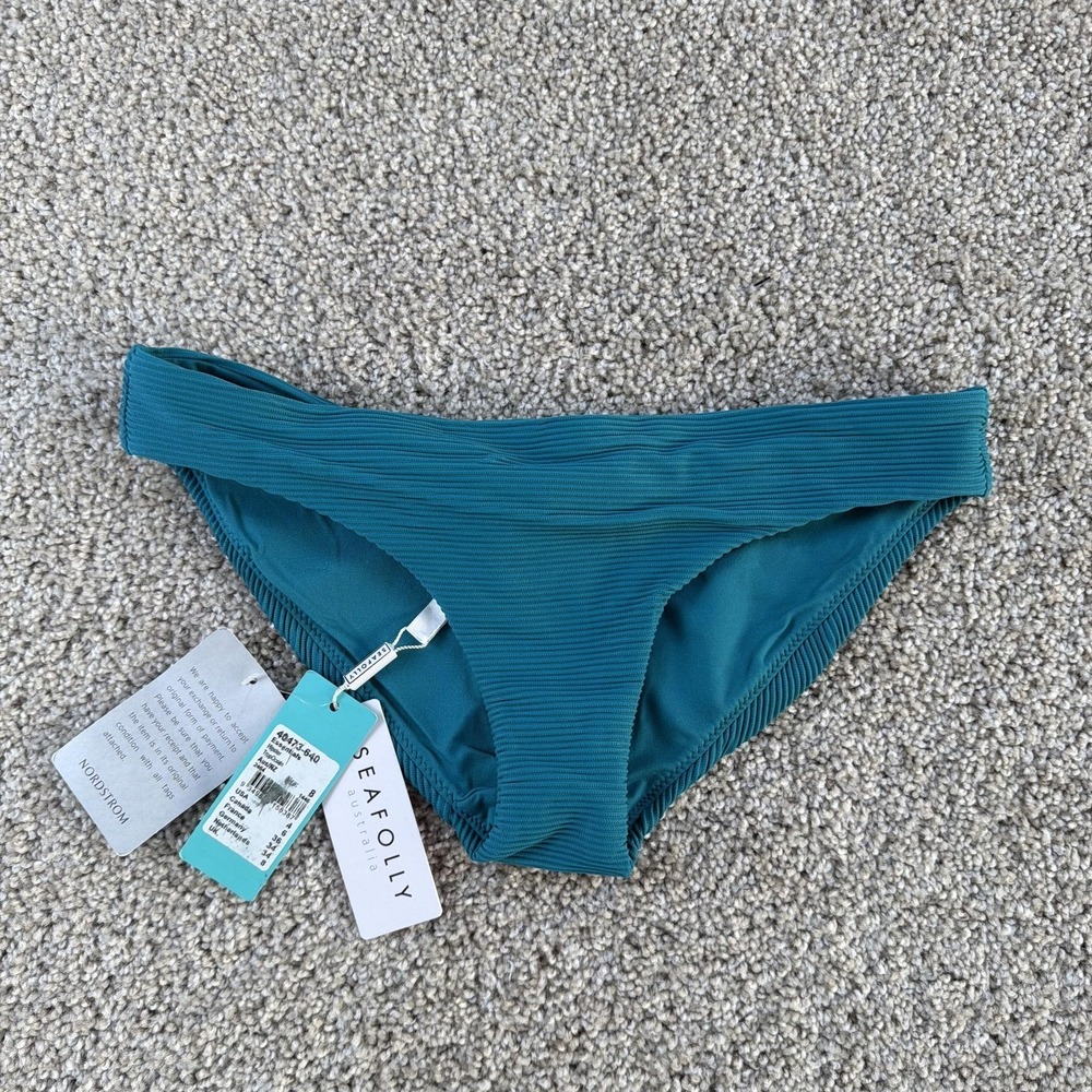 Seafolly Swim Bottom Womens 4 Blue Ribbed Textured Hipster Bikini Brief Lined